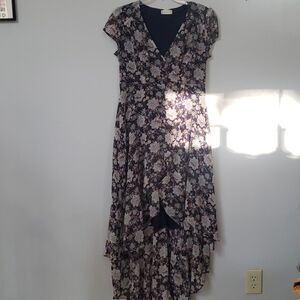 Altar'd State Dress Womens sz Large Floral Hi Lo Tiered Ruffle Flounce Sleeve